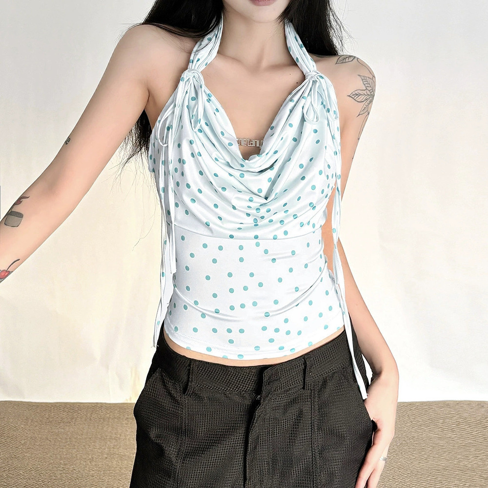 Zara Winter Spicy Halter Polka Dot Backless Slim Fit Crop Top